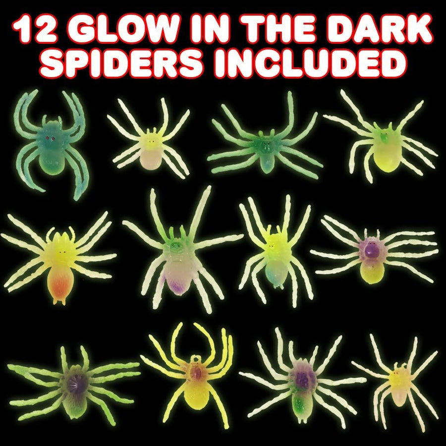 Glow in the Dark Spiders, Set of 12, Cool Glowing Toys for Boys and Girls, Glowing Birthday Party Favors and Goodie Bag Stuffers for Kids