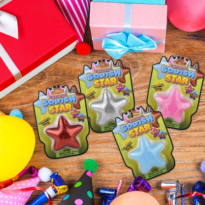 ArtCreativity Squeezy Sticky Glitter Stars, Set of 4, Stress Relief Fidget Toys for Kids, Anxiety Relief Toys in Assorted Vibrant Colors, Fidget Party Favors, Pinata Stuffers, and Goodie Bag Fillers
