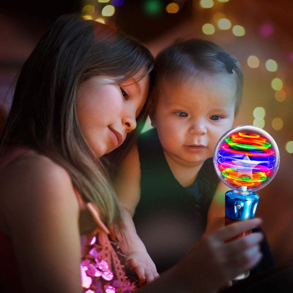 Light Up Magic Ball Toy Wands for Kids, 7.5"  Flashing LED Wands - Set of 2 Spinning Light Show
