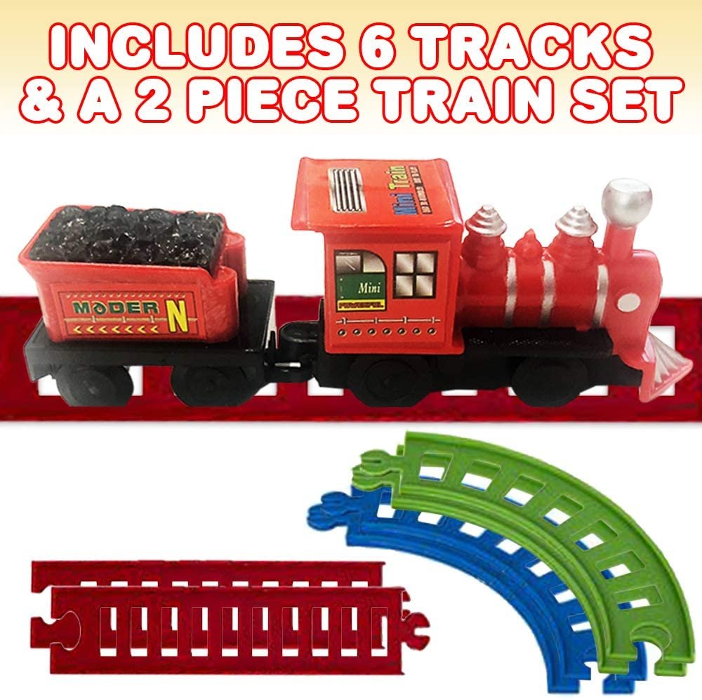 8-Piece Wind-Up Train Set for Kids, Toy Train Set with 2 Cars and 6 Tracks Each, Durable Plastic, Cute Christmas Holiday Train for Under The Tree, Great Gift Idea for Boys and Girls