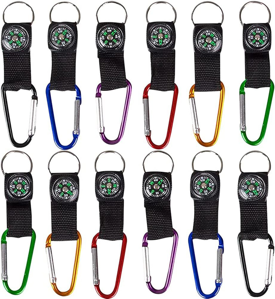 ArtCreativity Rock Clip Keychains with Compass, Set of 12, Carabiner Clip Keychains for Kids and Adults with Working Compasses, Explorer and Camping Party Favors, Classroom Prizes for Kids