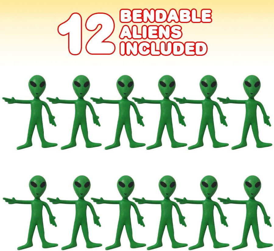 Bendable Alien Figures, Set of 12 Flexible Men, Birthday Party Favors for Boys and Girls, Stress Relief Fidget Toys for Kids and Adults, Goody Bag Stuffers, Piñata Fillers