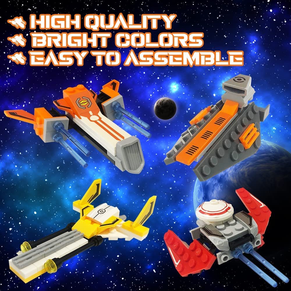 Star Exploration Bricks, Set of 4, Space Ship Building Toys for Kids in Assorted Designs, 3D Puzzles for Kids, Outer Space Party Favors and Galaxy Party Supplies, for Ages 6 and Up