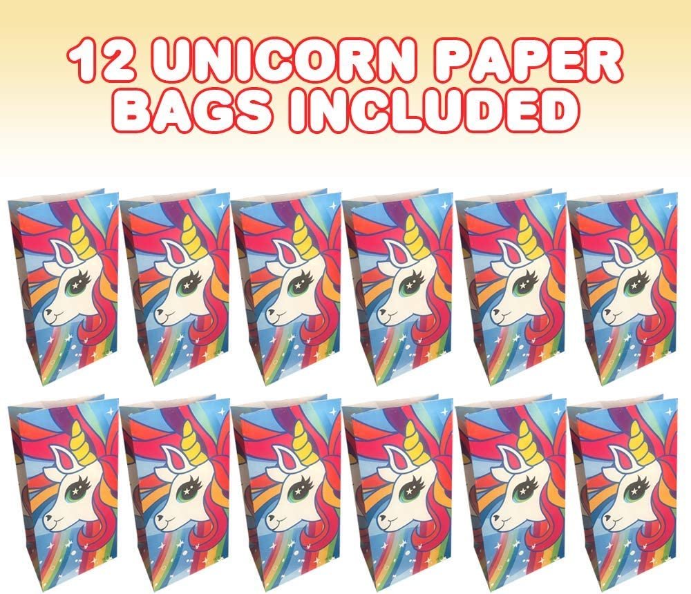 ArtCreativity Unicorn Party Favor Bags, Pack of 12, Unicorn Themed Goodie Gift Paper Bags, Durable Treat Bags, Unicorn Party Supplies and Favors for Birthday, Baby Shower, Holiday Goodies