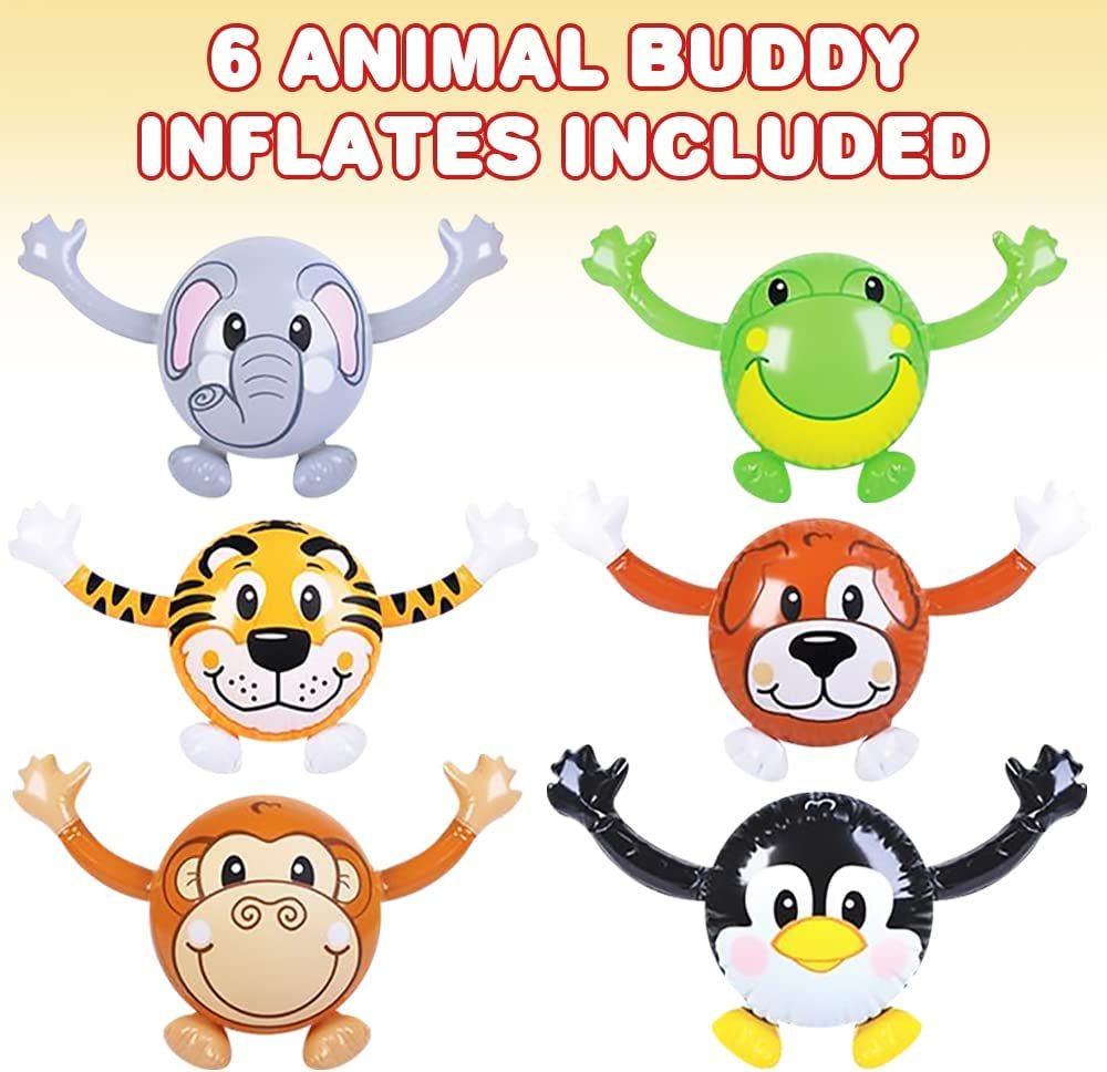 Animal Buddy Inflates, Set of 6, Animal Inflates for Kids with 6 Different Designs, Zoo Party Decorations and Safari Party Supplies, Inflatable Animal Balloons for Party Decor