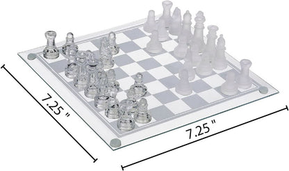 Gamie 7.5 Inch Glass Chess Set, Elegant Design - Durable Build - Fully Functional Chess - 32 Frosted and Clear Pieces - Felted Bottoms - Easy to Carry - Reassuringly Stable