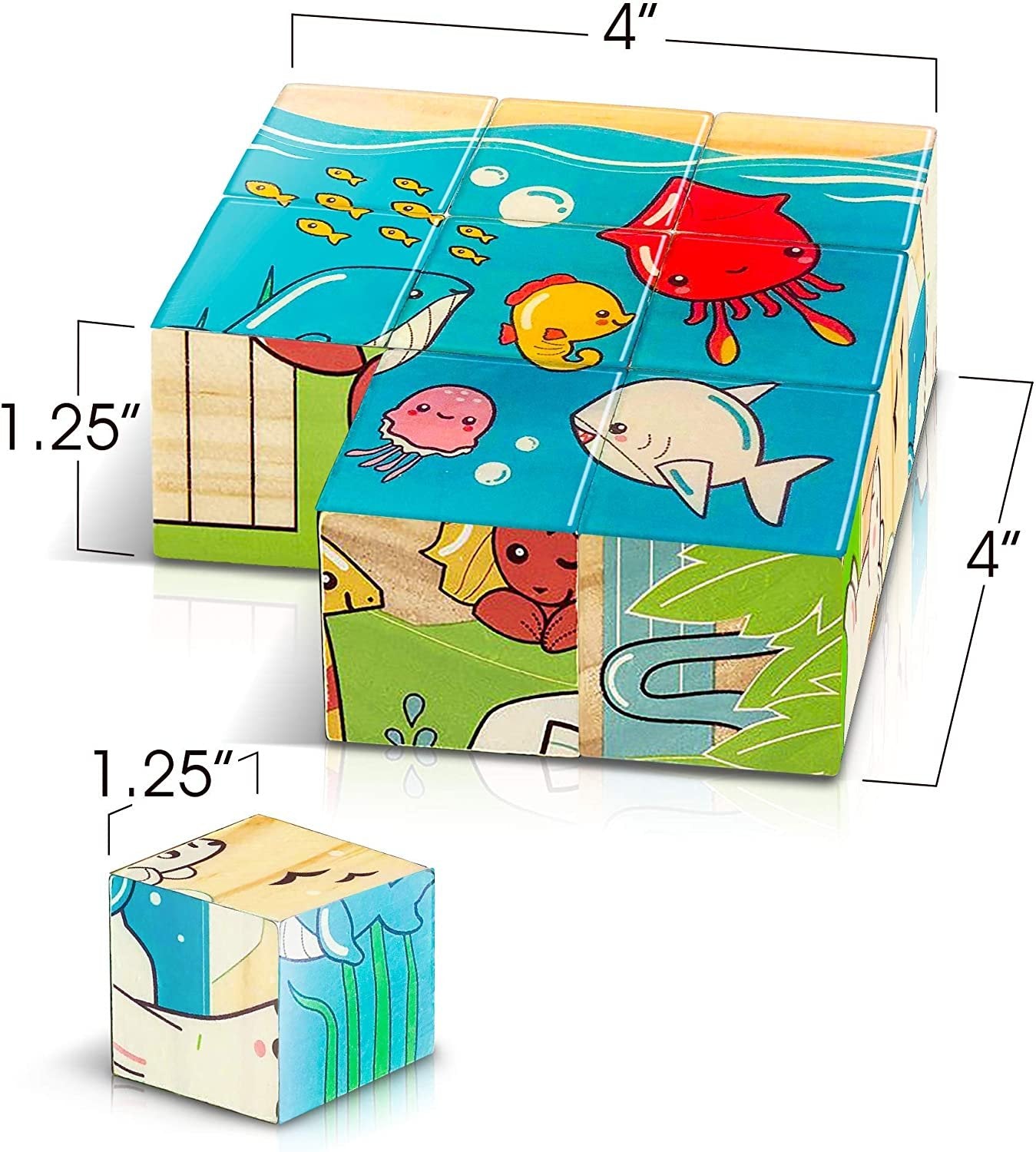 Gamie 6 in 1 Wooden Blocks Puzzle for Kids, Wood Animal Puzzle with 6 Nature Scenes, Fun Children’s Educational Learning Toy, Great Gift Idea for Boys and Girls