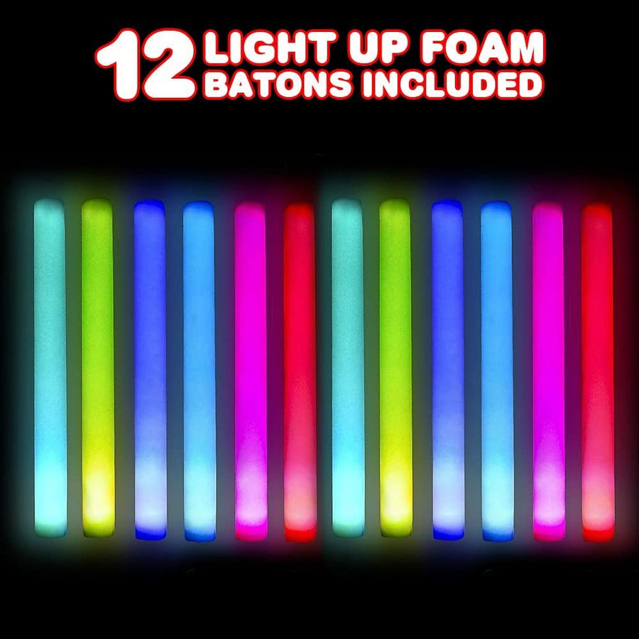 Light Up Foam Batons, Set of 12, LED Bat Toys for Kids and Adults with 7 Flashing Modes, Light Up Toys for Children, Cool Rave Accessories, Party Favors for Boys and Girls