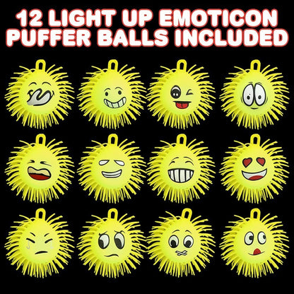 ArtCreativity Light Up Emoticon Spiky Puffer Balls, Pack of 12, Soft Squeeze Stress Relief Fidget Toys for Kids and Adults, Calming Squeezy Sensory Balls for Autistic Children, Birthday Party Favors