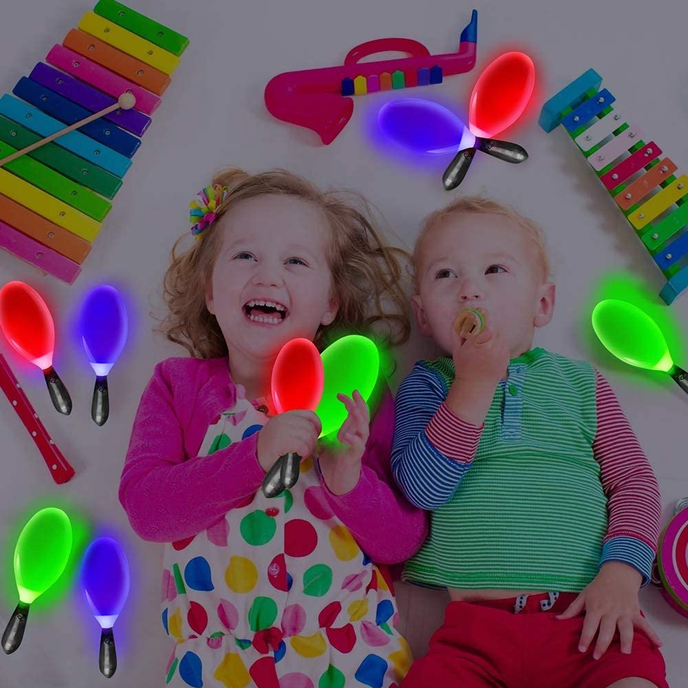 Light-Up Color Changing Maracas, Pack of 3, Flashing LED Music Hand Shakers, Fun Noise Makers and Toy Musical Instruments, Birthday Party Favors, Goodie Bag Fillers for Kids