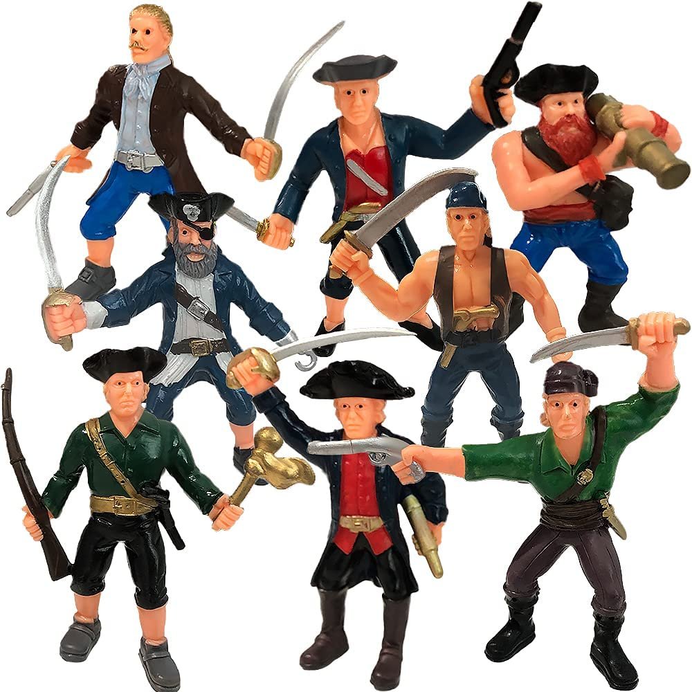 Pirate Action Figure Playset, Set of 8 Legendary Plastic Figures in Assorted Poses, Cool Pirate Toy Set for Kids, Great Birthday Gift Idea for Boys and Girls