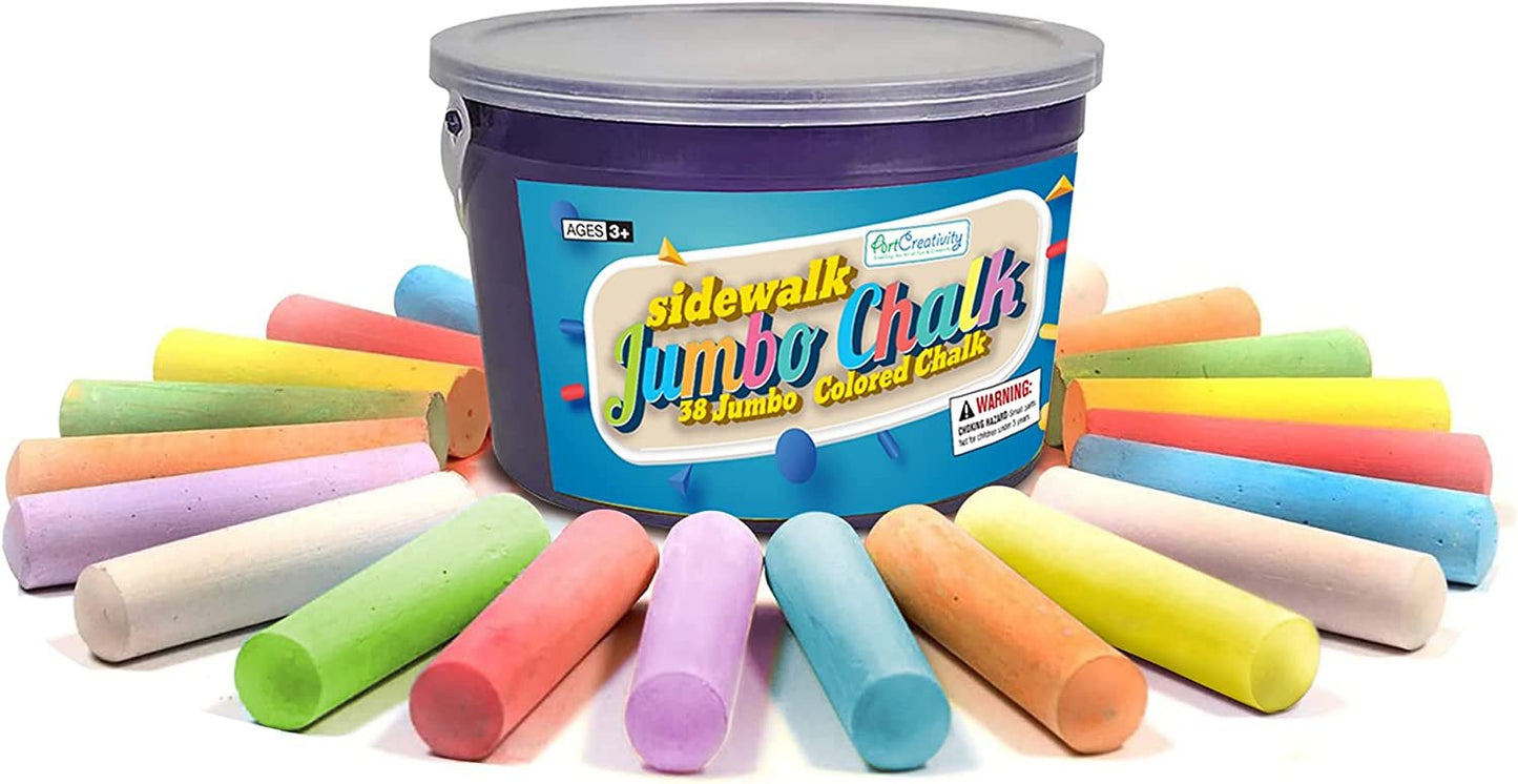 ArtCreativity Jumbo Sidewalk Chalk Set in 7 Colors, 38 Colorful Chalk Pieces in Storage Bucket, Portable, Dust Free & Washable, For Driveway, Pavement, Outdoors, Arts & Crafts Gift for Kids