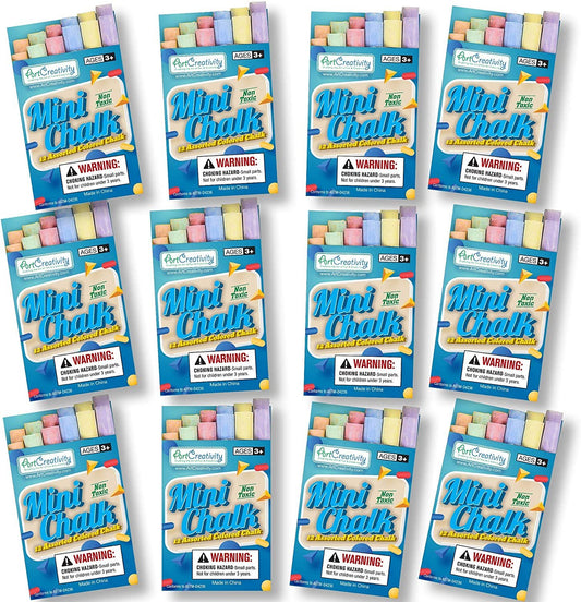 ArtCreativity Mini Chalk Set for Kids - 12 Boxes - Each Box Has 12 Blackboard Chalk Sticks - Non-Toxic Art and Craft Supplies - Birthday Party Favors for Boys and Girls - Fun Goody Bag Fillers