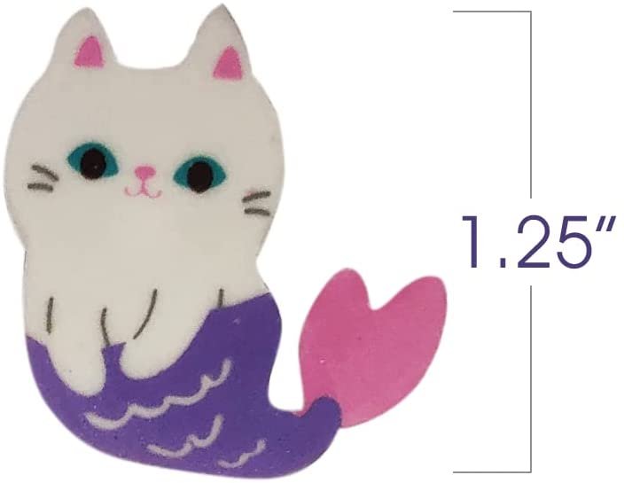 ArtCreativity Purrmaid Erasers for Kids, Set of 12, Aesthetic School Supplies for Kids and Classroom Gifts for Students, Great as Pinata Stuffers, Goodie Bag Fillers, and Stationery Party Favors