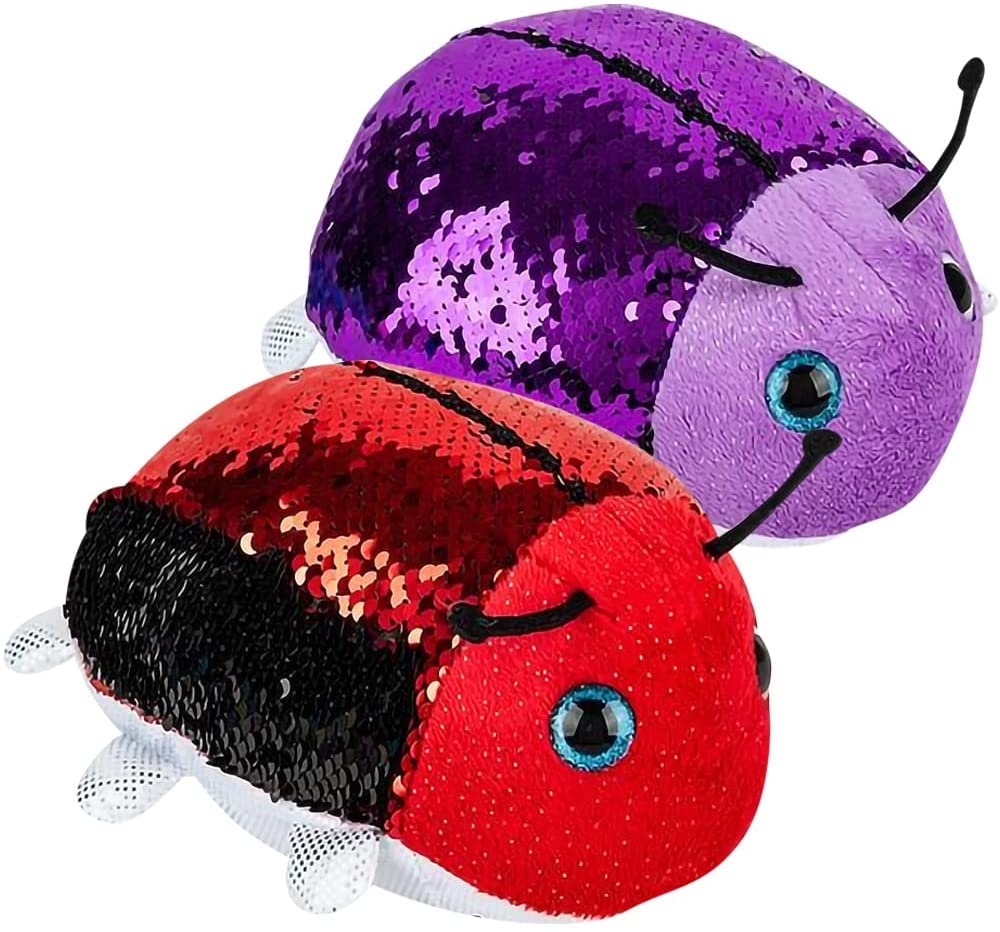 Flip Sequin Lady Bug Toys for Kids, Set of 2, Plush Lady Bugs with Color Changing Sequins, Party Supplies, Animal Birthday Favors for Boys and Girls, Cute Nursery Décor, 7.5"es