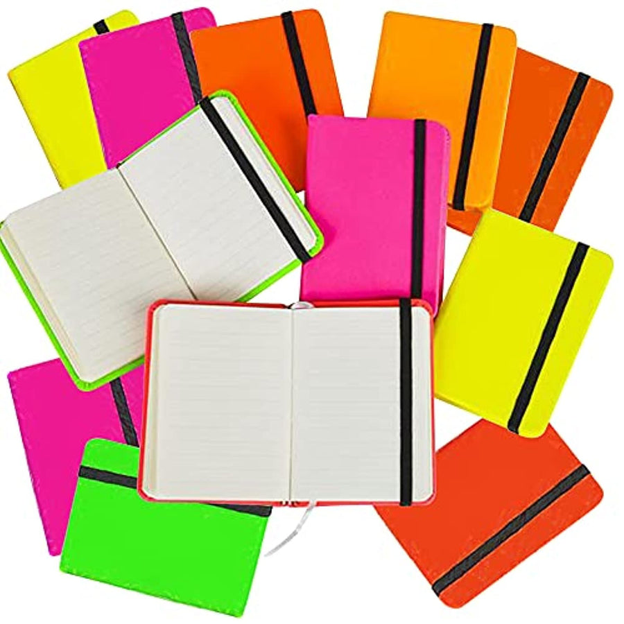 Neon Notebooks for Kids, Set Of 12, Colorful Office Supplies, Journals For Boys And Girls with Bookmark And Rubber Closure, Back To School Gifts, Stationery Supplies For Children