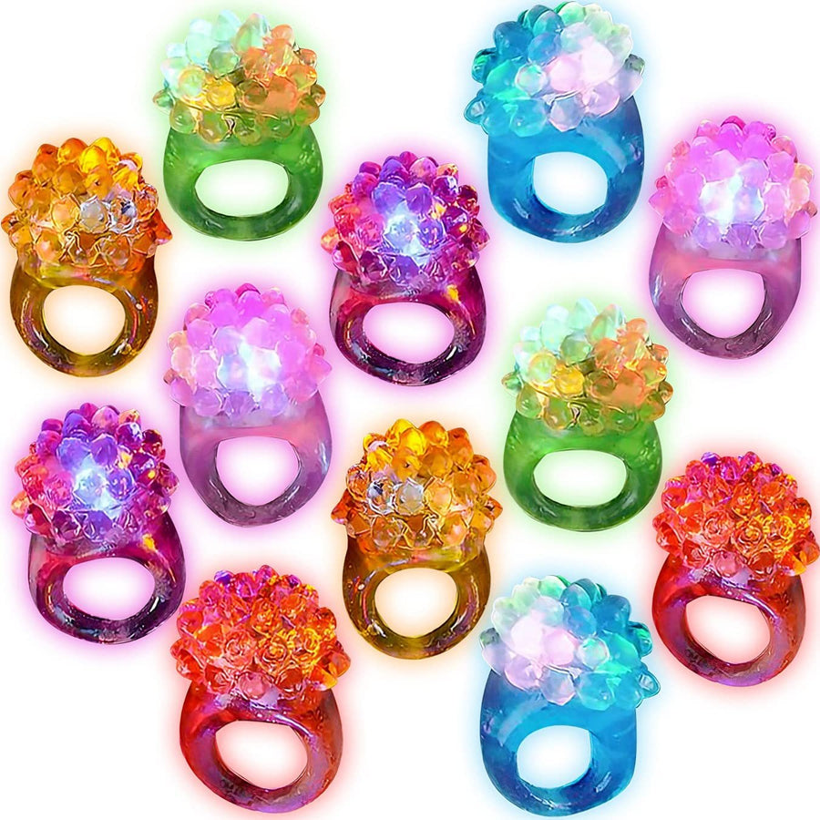 Light Up Bumpy Rings for Kids, Set of 12, Flashing Accessories for Boys and Girls in Assorted Colors, Light-Up Party Favors for Children, Goodie Bag Fillers and Stocking Stuffers