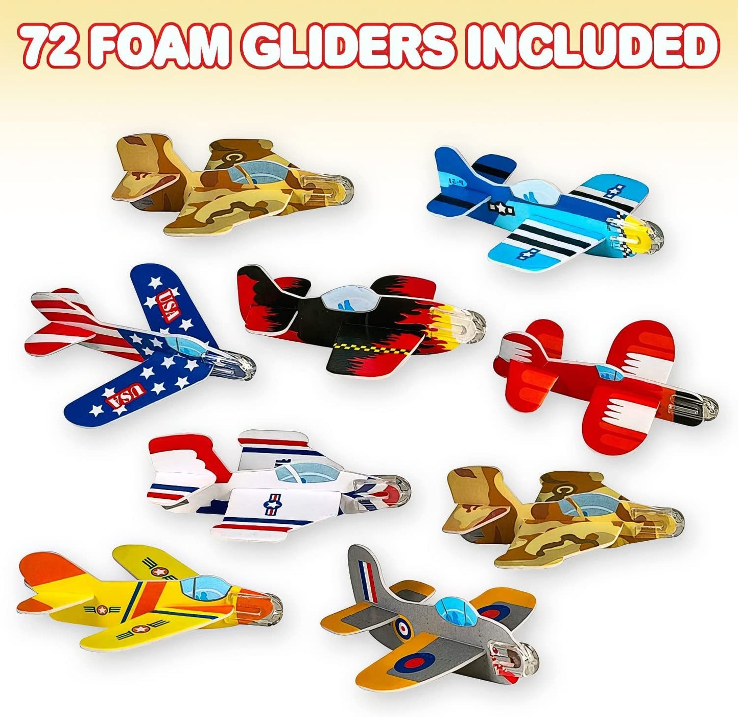 ArtCreativity Foam Gliders for Kids - Bulk Set of 72 - Lightweight Planes with Various Designs - Individually Packed Flying Airplanes - Fun Birthday Party Favors, Goodie Bag Fillers, Boys and Girls