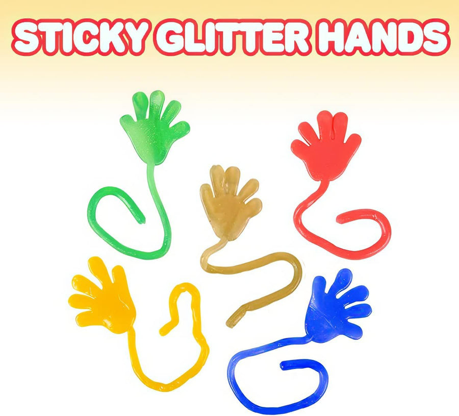 Sticky Glitter Hands - Pack of 24 - Stretchy Wacky Fingers - Fun Colorful Toys for Kids - Birthday Party Favors for Girls and Boys, Great Carnival Prize, Novelty Gift