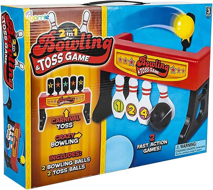 Gamie 2-in-1 Bowling and Tossing Game for Kids - Fun Indoor Carnival Game - Includes Base, Balls and Stickers - Durable Plastic - Cool Party Activity - Toss and Bowl Game for Toddlers, Boys, Girls