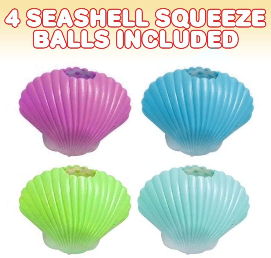 Sea Shell Squeeze Balls, Set of 4, Cute Squeezy Toys with Water Beads, Stress Relief Sensory Toys for Boys and Girls, Fun Birthday Party Favors, Goodie Bag Fillers for Kids
