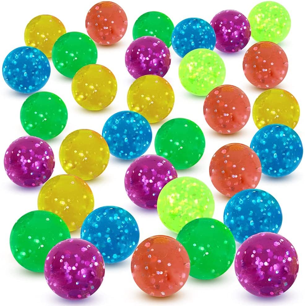 High Bounce Glitter Balls for Kids, Set of 144 Bouncing Balls, Variety of Sparkly Colors, Extra Hi-Bounce, Birthday Party Favors, Goodie Bag Fillers, Fun Assorted Colors