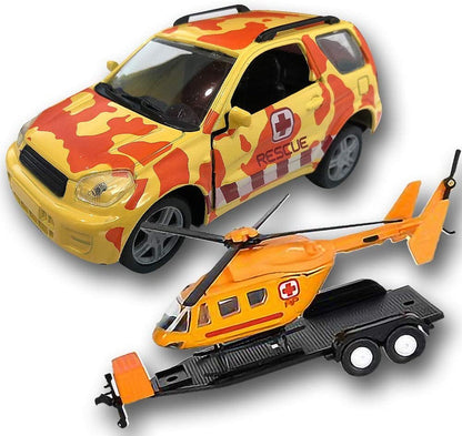 ArtCreativity SUV Toy Car with Trailer and Helicopter Playset for Kids, Interactive Safari Play Set with Detachable Helicopter and Opening Doors on 4 x 4 Toy Truck, Best Birthday Gift for Boys & Girls