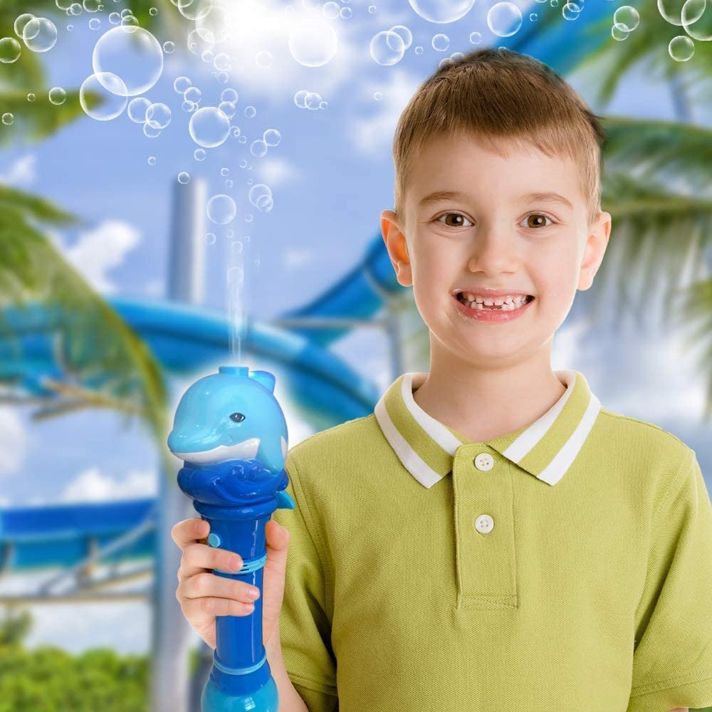 Light Up Dolphin Bubble Blower Wand - 12" Illuminating Bubble Blower with Thrilling LED Effects for Kids, Batteries and Bubble Fluid Included, Great Gift Idea, Party Favor