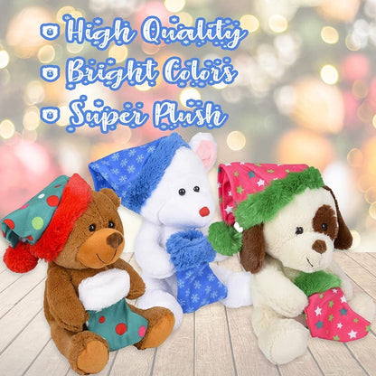 ArtCreativity Christmas Plush Bear Assortment, Set of 3, Stuffed Holiday Bears in Assorted Designs, Christmas Tree Decorations & Party Favors for Kids & Adults, Christmas Accessories for Festive Decor