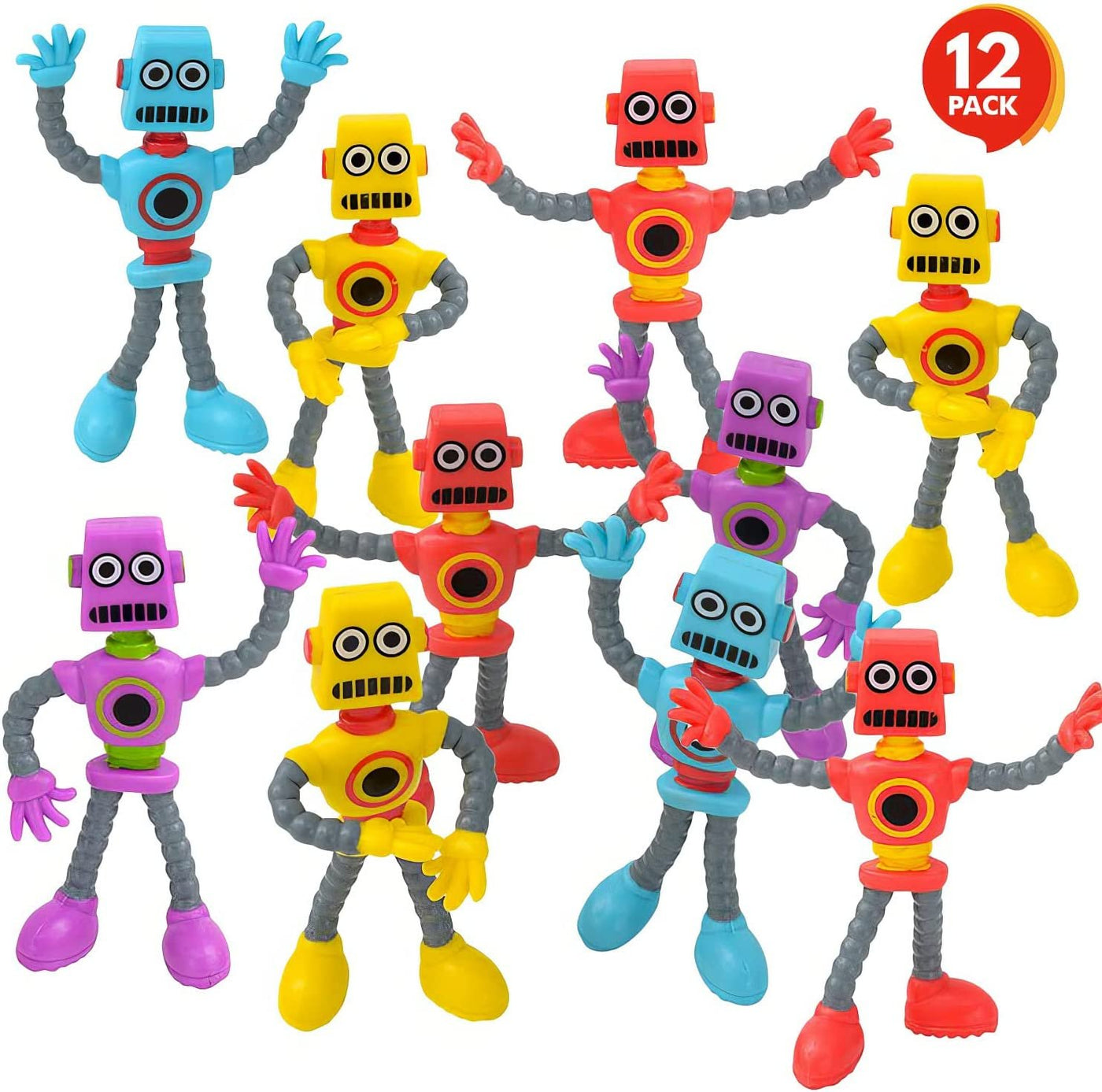 ArtCreativity Bendable Robot Figures, Set of 12 Flexible Men, Birthday Party Favors for Boys and Girls, Stress Relief Fidget Toys for Kids and Adults, Goody Bag Stuffers, Piñata Fillers