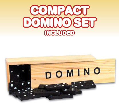 Wooden Game Set by GamieTM - 5 Fun Games for Kids and Family - Includes Tic-Tac-Toe, Tower, Domino, Triangle, Pick-up Stick - Compact Size - Best Gift for Boy or Girl 5+.