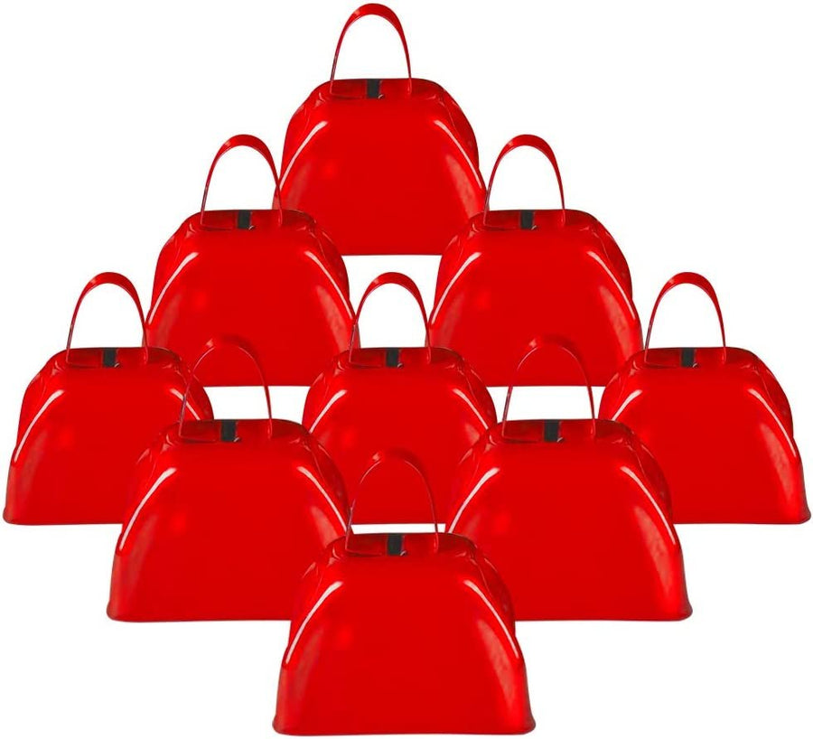 3" Red Metal Cowbell Noisemakers - Pack of 12 - Loud Metal Cowbell Noise Makers with Handles, Great for Football Games, Sporting Events, New Year’s Eve, for Kids and Adults