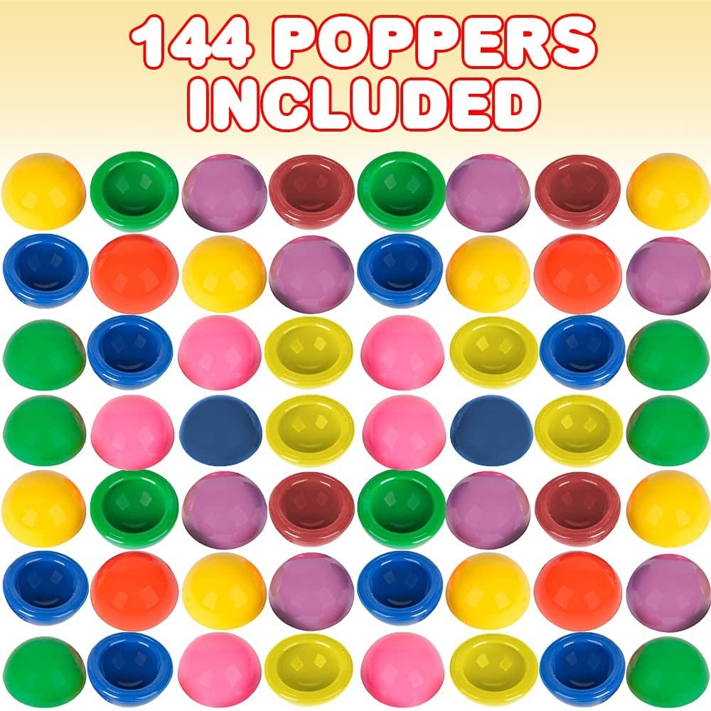 1" Mini Poppers, Bulk Pack of 144, Pop-Up Half Ball Toys in Assorted Colors, Old School Retro 90s Toys for Kids, Birthday Party Favors, Goodie Bag Fillers for Boys and Girls