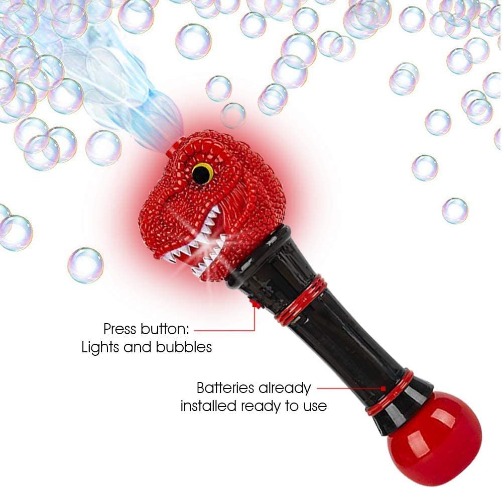 Light Up T-Rex Bubble Blower Wand - 11.5" Illuminating Bubble Blower with Thrilling LED Effects for Kids, Batteries and Bubble Fluid Included, Great Gift Idea, Party Favor