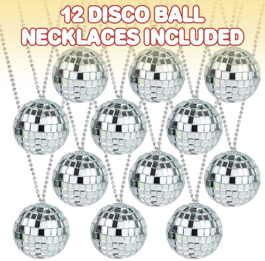 Mirror Disco Ball Necklaces, Pack of 12, Disco Theme 70s Party Decorations, Disco Photo Booth Props, Dance Party Favors and Supplies for Kids and Adults