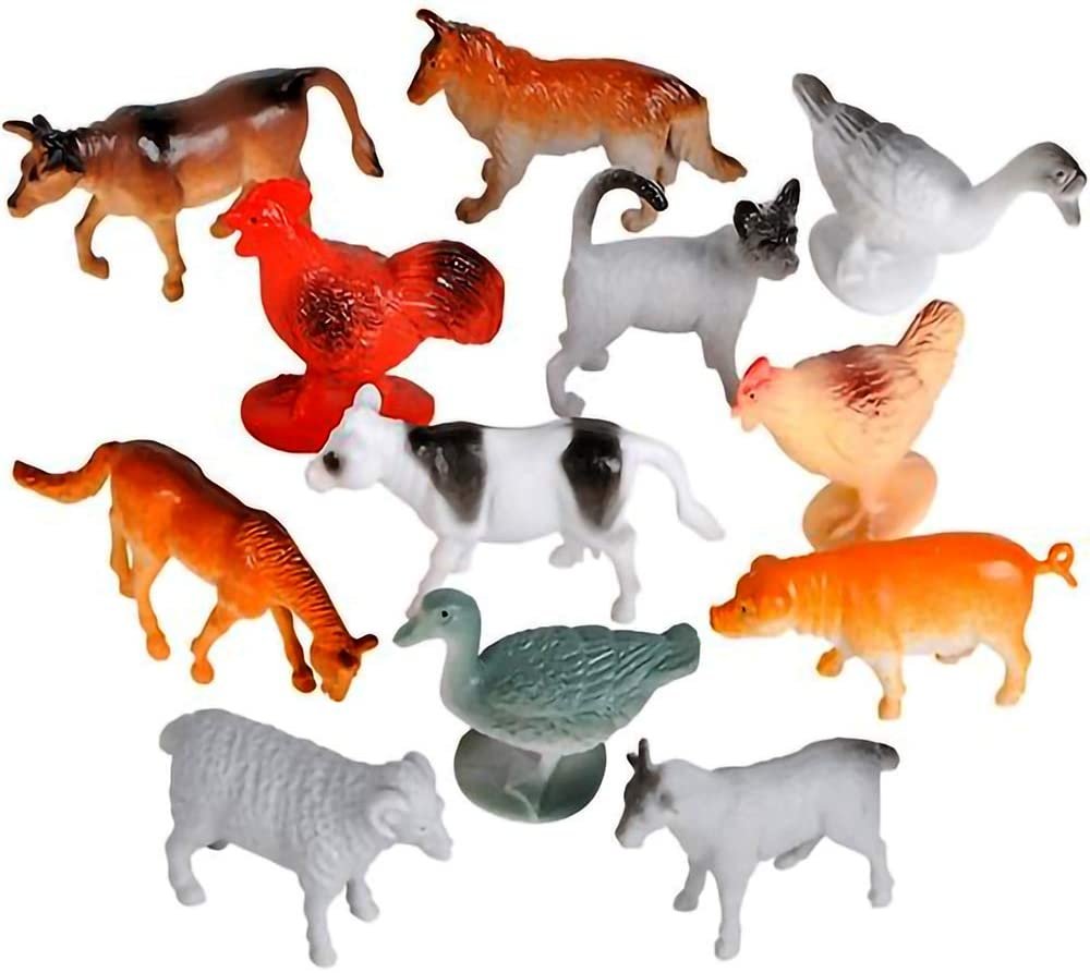 Mini Farm Animals Figurines -12 Pack - Small Plastic Barnyard Figures for Kids, Farm Themed Birthday Party Favors, Goody Bag Fillers, Great Playset for Boys and Girls