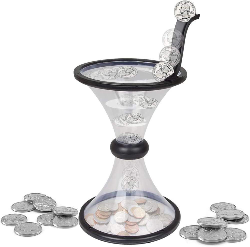 Funfinity 10.5 Inc Vortex Coin Piggy Bank for Kids and Adults - Fun Money Savings Bank That Spins Loose Change - Best Birthday for Boys, Girls, Toddlers - Cool Desk Decoration
