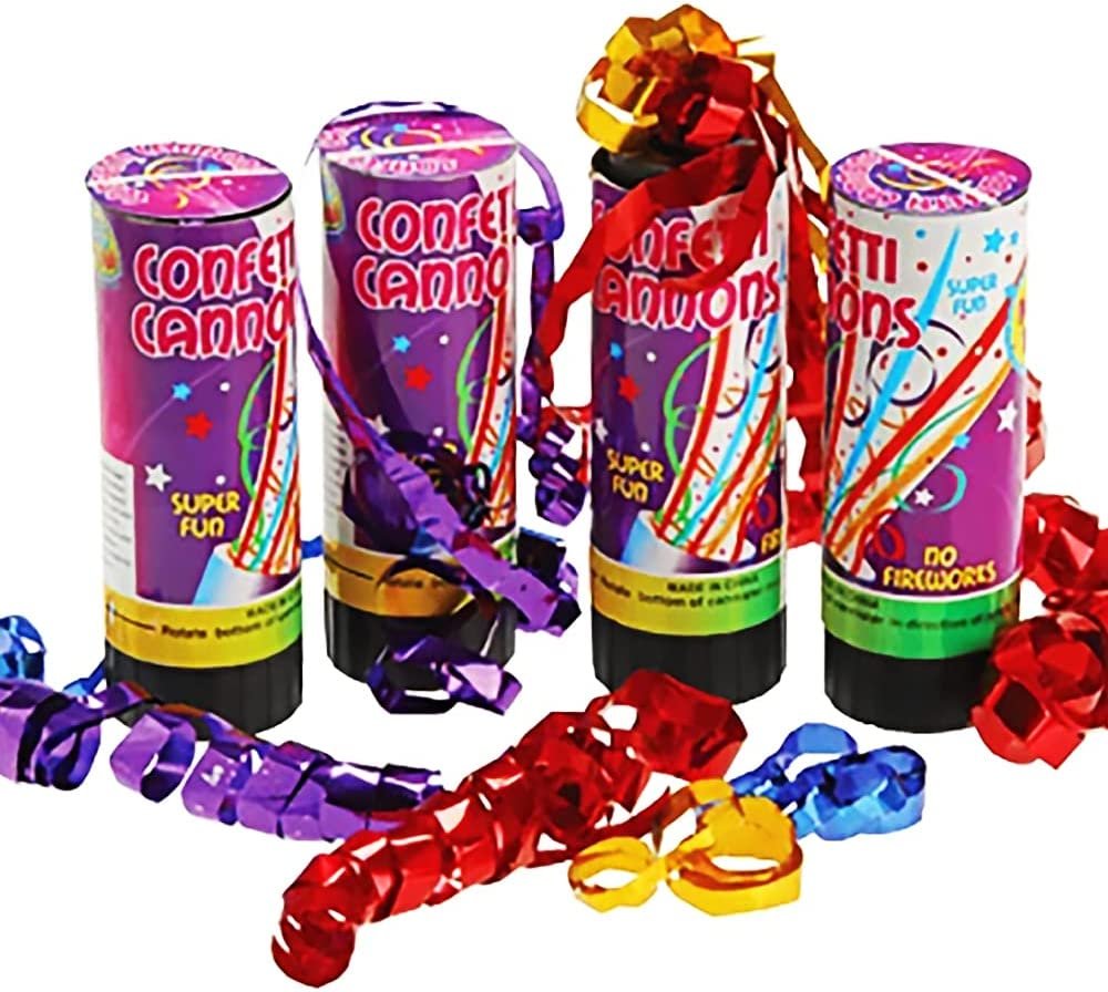 Confetti Cannons, Set of 4, Party Poppers for Wedding, Birthday, Graduation, Baby Shower, Safe Confetti Poppers for Kids, Fun Party Supplies, Decorations, and Favors