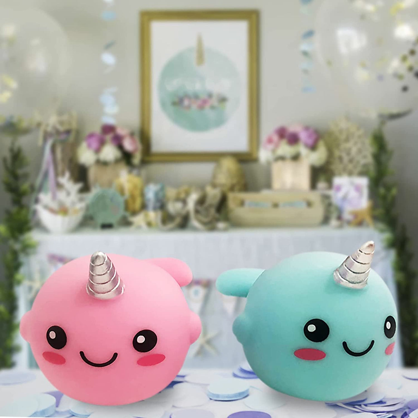 Light Up Narwhal Bath Toys for Kids, Set of 2, Cute Bathtub Toys with Fun LEDs, Bath Tub Toys for Boys and Girls, Cool Narwhal Birthday Party Favors, Goodie Bag Fillers for Children