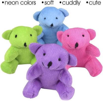 ArtCreativity Neon Color Plush Bear, Set of 12, Mini Stuffed Animals for Kids, Assorted Neon Colors, Cute and Cuddly Colored Bears for Nursery Décor, Birthday Party Favors, and Fun Play