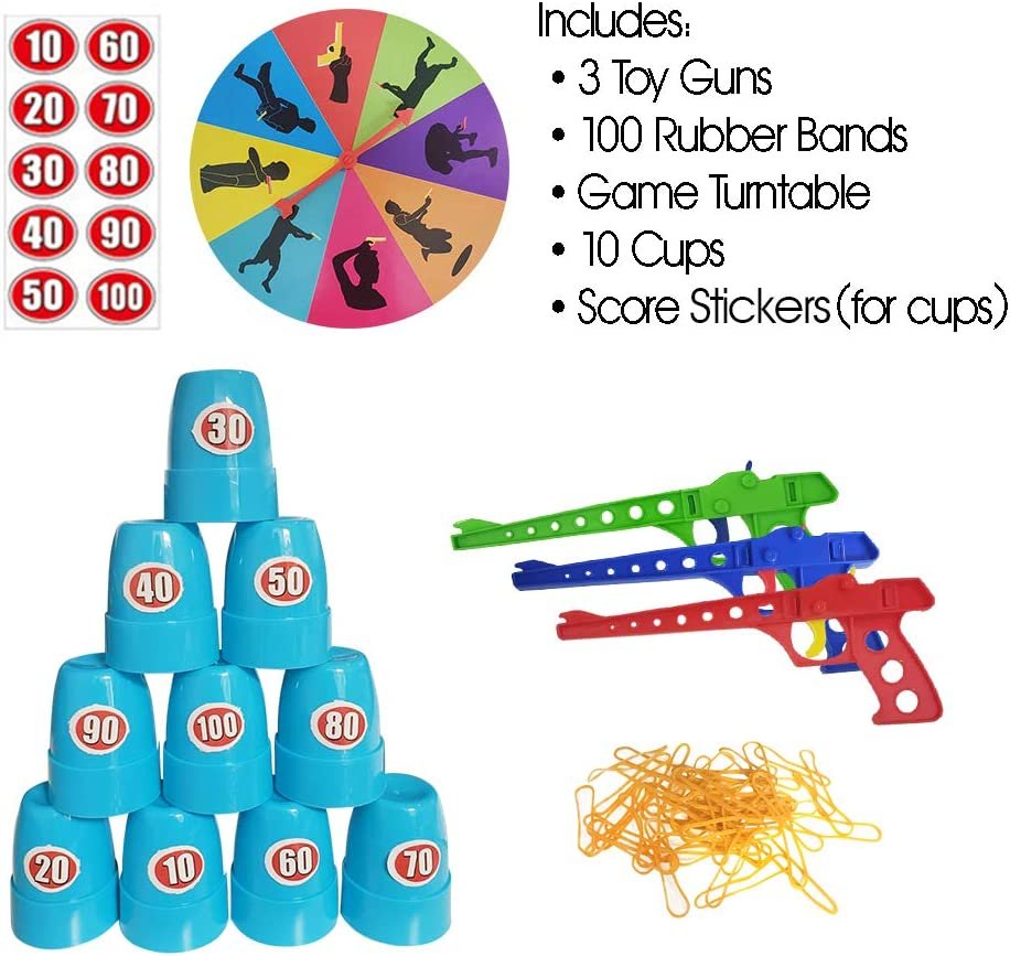 Shooting Competition Game for Kids, Toy Guns, Rubber Bands & Cups, Fun Target Practice Game for Boys and Girls