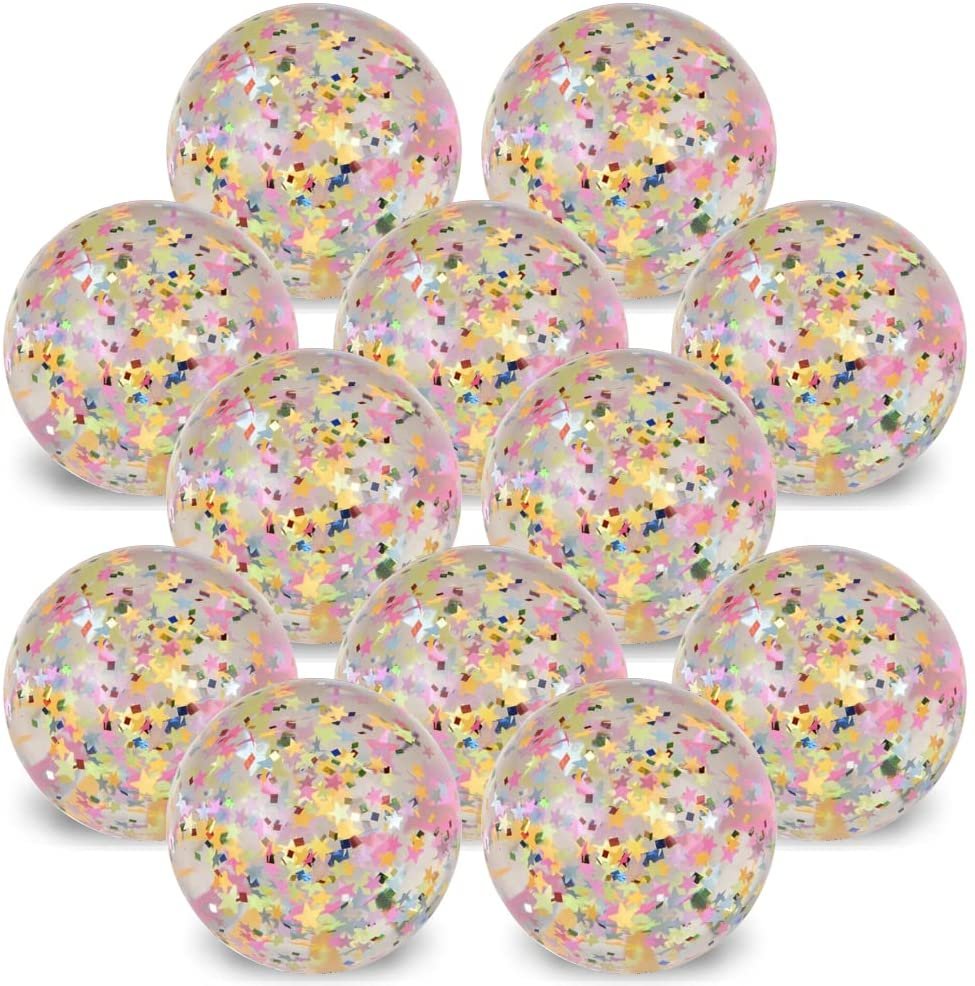 Sparkle Star High Bounce Balls, Set of 12, Bouncing Balls for Kids with Confetti Inside, Outdoor Toys for Encouraging Active Play, Party Favors and Pinata Stuffers for Boys and Girls