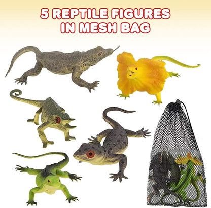 ArtCreativity Reptile Figures Assortment in Mesh Bag, Pack of 5 Reptile Figurines in Assorted Designs, Bath Water Toys for Kids, Party Décor, Party Favors for Boys and Girls