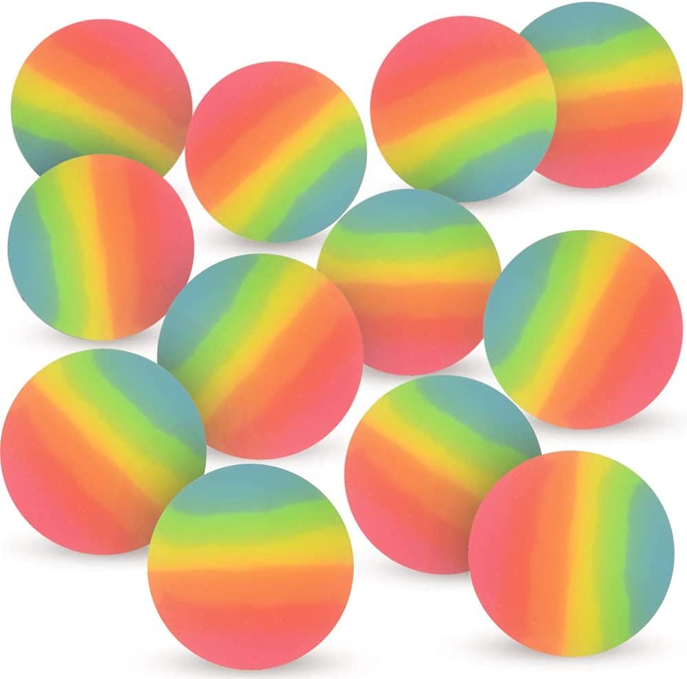 ArtCreativity Rainbow Bouncy Balls for Kids, Set of 12 Bouncing Balls with Extra-High Bounce, Beautiful Rainbow Colors, Birthday Party Favors, Goodie Bag Fillers
