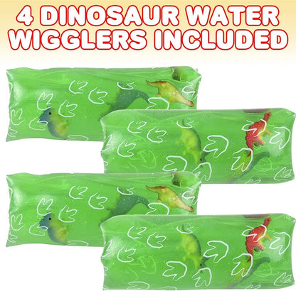 ArtCreativity Jumbo Dinosaur Water Wigglers, Set of 4, Fidget Toys for Kids with Dinosaur Figurines and Glitter Inside, Stress Relief Toys for Boys and Girls, Dinosaur Party Favors for Children