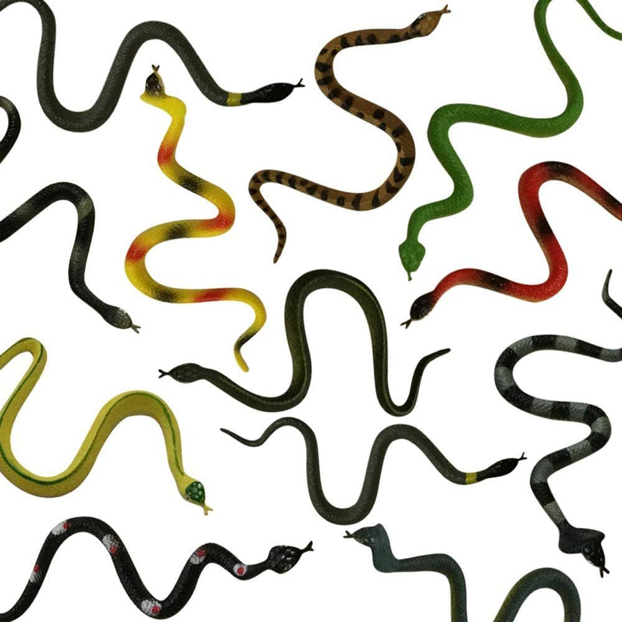 Realistic Rainforest Snake Toys, Pack of 12, 7.5"es Long, Real Look Scales, Reptile Birthday Party Favors, Fake Prank Prop, Gift Idea for Boys and Girls