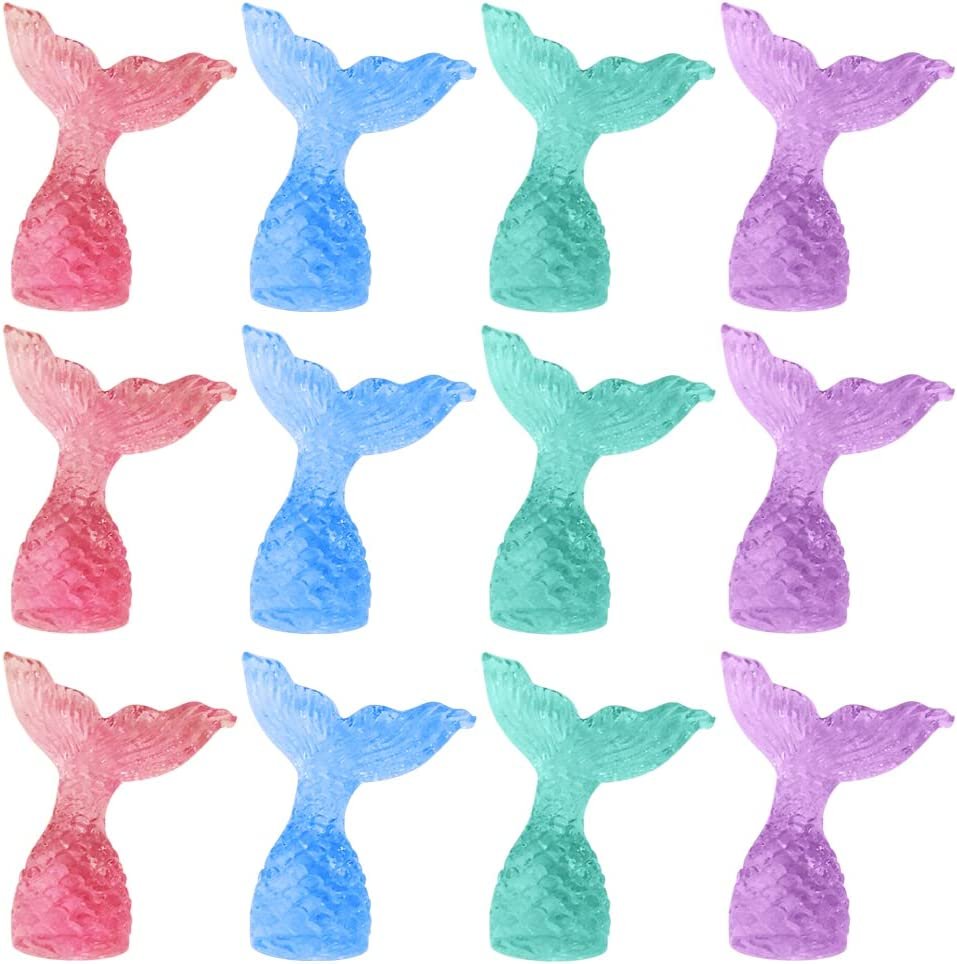 Acrylic Mermaid Tail Cake & Cupcake Toppers, Set of 24, Mini Mermaid Tail Figurines, Decorations for Sea, Nautical, Mermaid, & Baby Shower Parties, Fun Party Favors, Goodie Bag Fillers