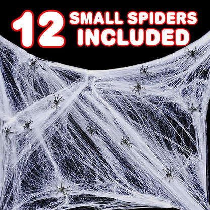 ArtCreativity Spider Web Halloween Decorations - Set of 12 - Super Stretchy Cobwebs with Plastic Spider - Indoor and Outdoor Scary Spider webs Decor - For Home, Office, Party, Kids' Prizes and More