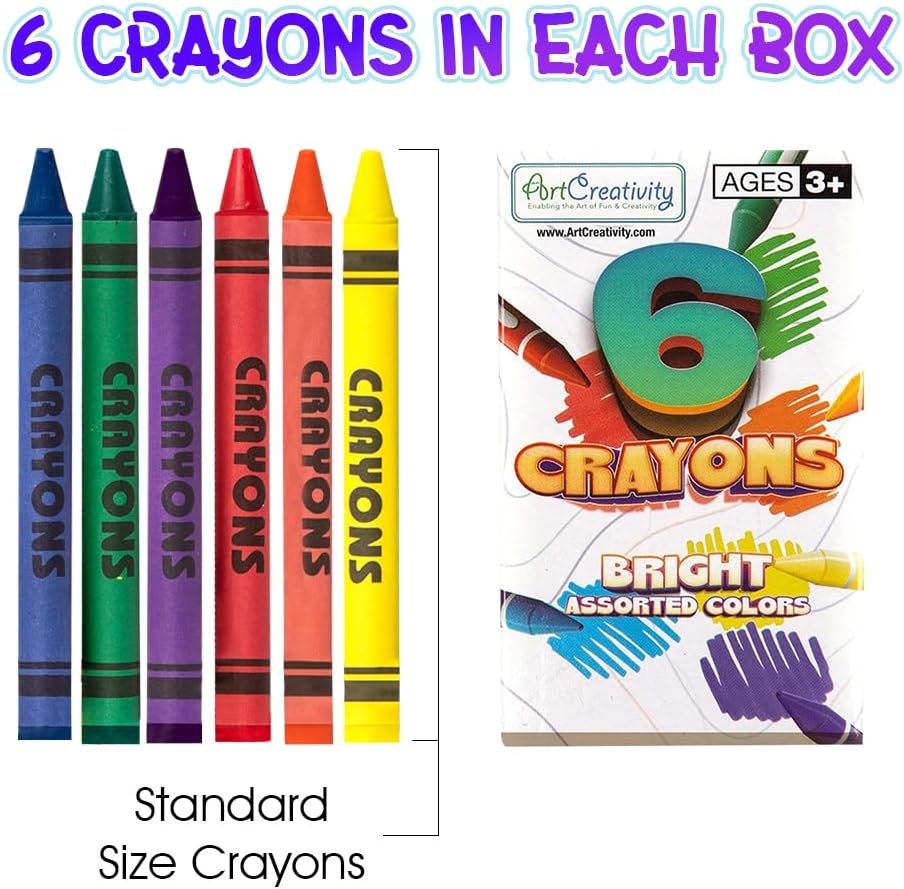 Bulk Crayon Packs, 25 Sets of 6 Packs of Crayons (150ct), Classroom Crayons for Students, Non-Toxic Crayon Party Favors for Kids, Arts & Crafts Supplies 3+
