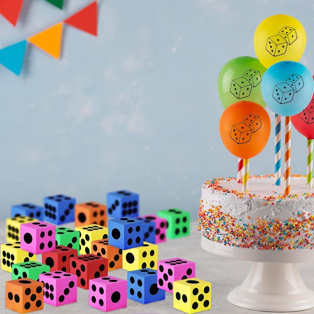Foam Dice for Kids, Bulk Set of 48, 1.5" Large Foam Dice Set in Assorted Colors, Great as Foam Dice for Classroom, Casino Party Decorations, and Colored Dice for Board Games